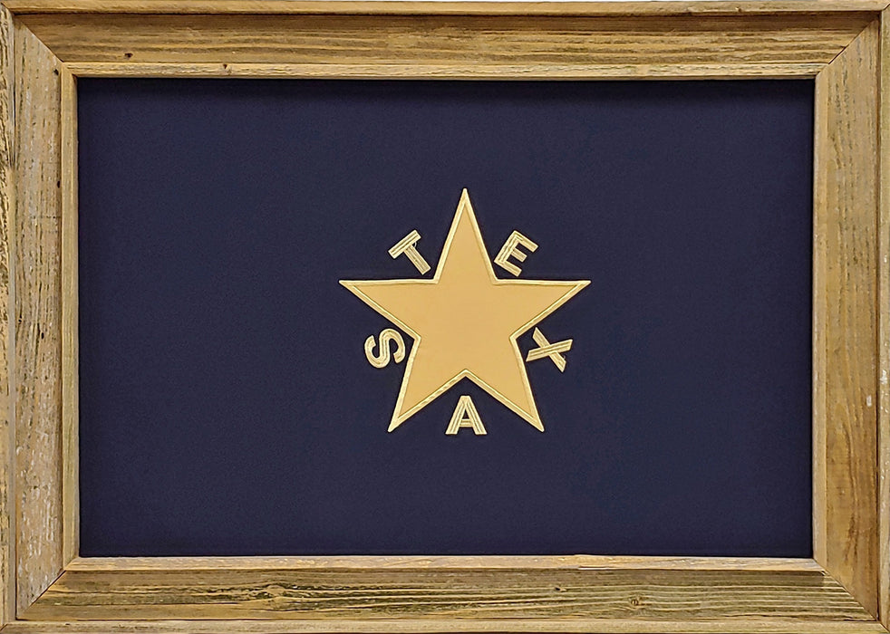 Framed Barnwood De Zavala Blue Texas Flag | Real Cotton Cloth Embroidered Flag in Real Barnwood Frame | 28L X 40W" Inches