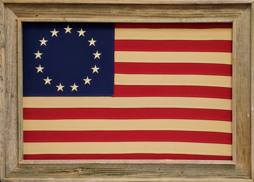 Framed Barnwood Betsy Ross Flag | Real Cotton Cloth Embroidered Flag in Real Barnwood Frame | 30L X 42W" Inches