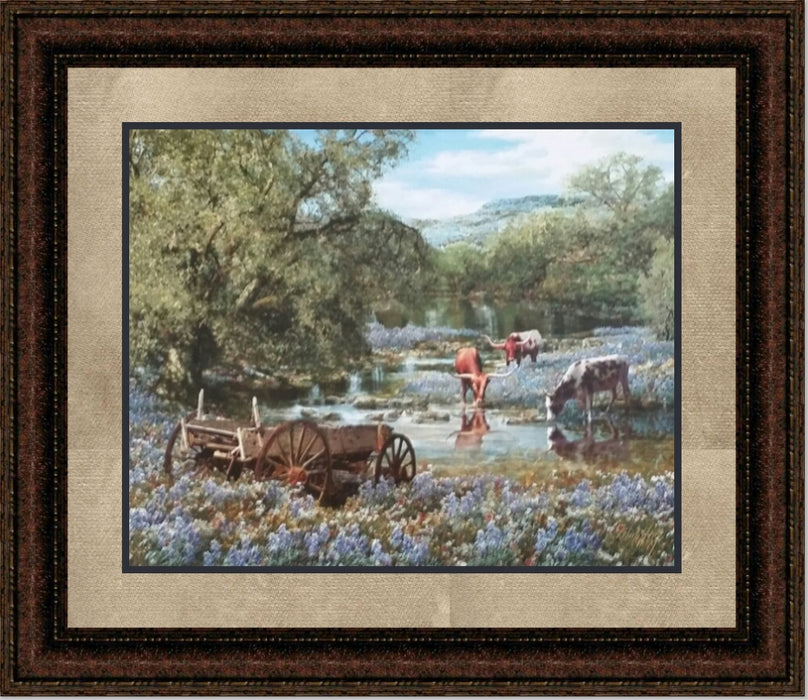 Hill Country Blues | Framed Western Art in Double Mat | 21L X 25W" Inches