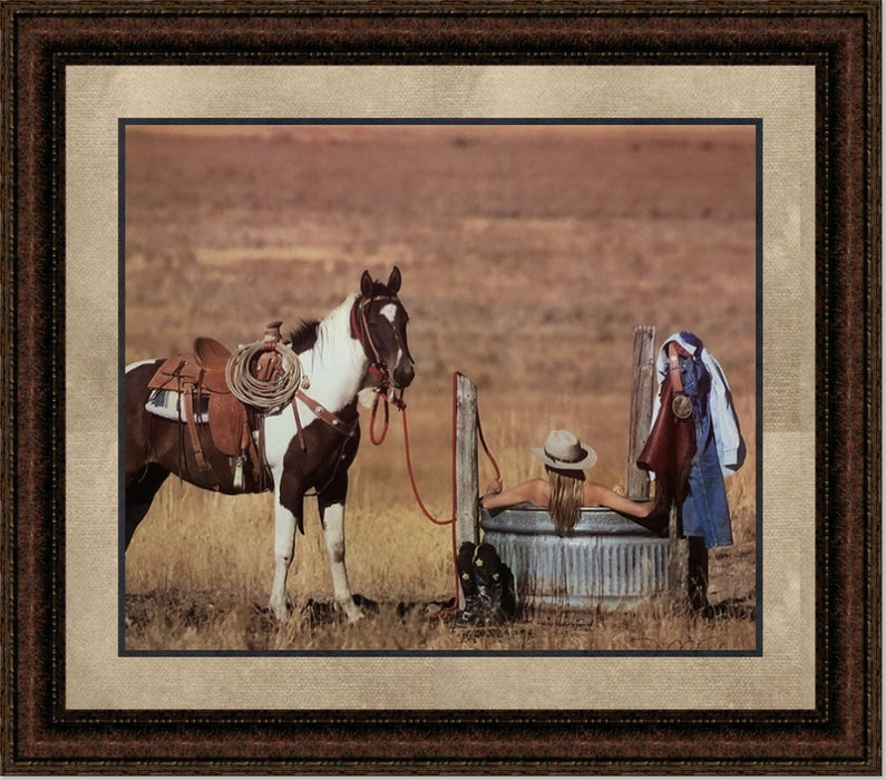 Cowgirl in Heaven | Framed Western Cowgirl Art in Double Mat | 21L X 25W" Inches