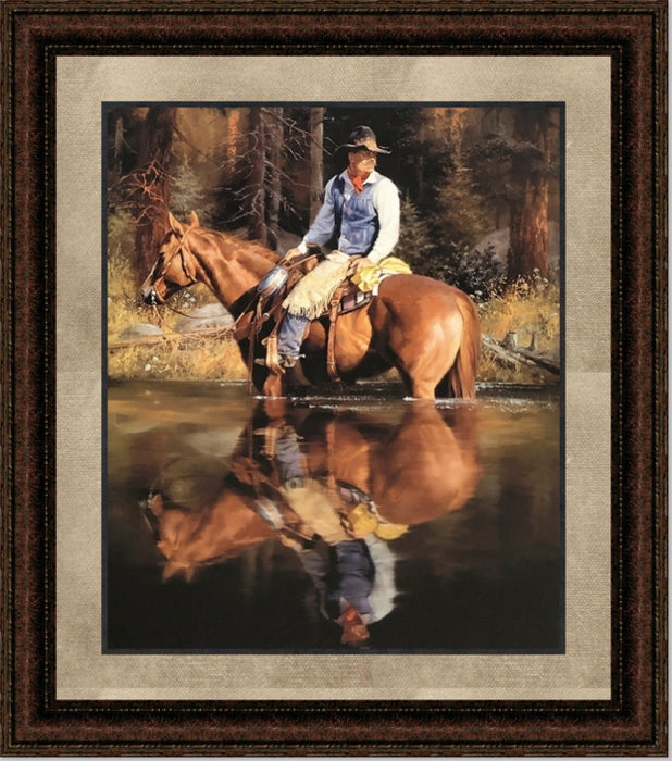 In The Saddle | Framed Western Art in Double Mat | 25L X 21W" Inches