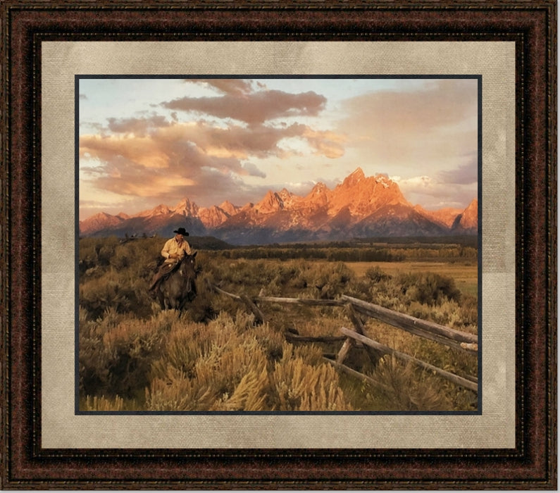 Riding Fences | Framed Western Art in Double Mat | 21L X 25W" Inches