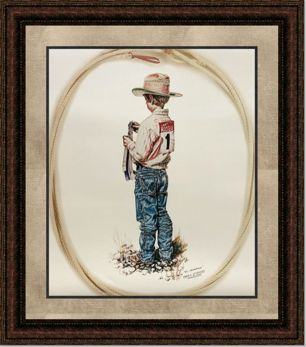 The Champion | Framed Western Art in Double Mat | 25L X 21W" Inches