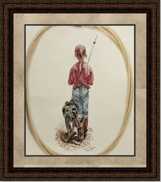 Gone Fishing | Framed Western Kids Art in Double Mat | 25L X 21W" Inches