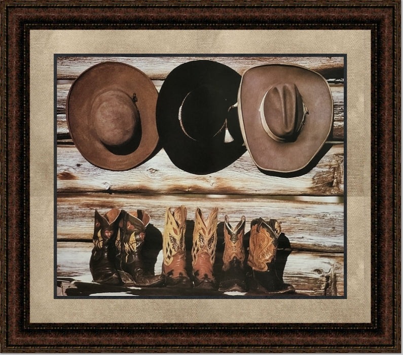 Hats & Boots | Framed Western Art in Double Mat | 21L X 25W" Inches