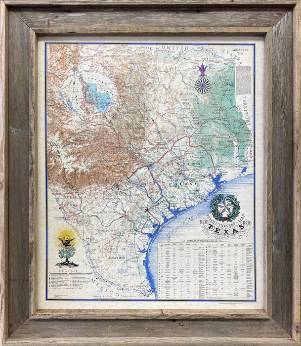 Barnwood Framed Revolutionary Map of Texas 1836 Canvas Print