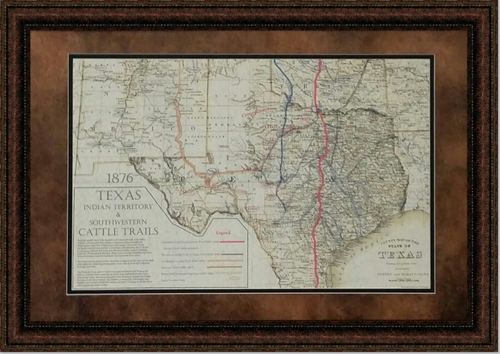Texas Cattle Trail Map Canvas Print