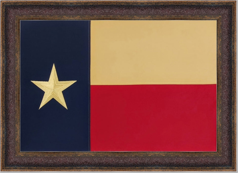 Framed Texas Flag | Real Cotton Cloth Embroidered Flag | 29L X 41W" Inches