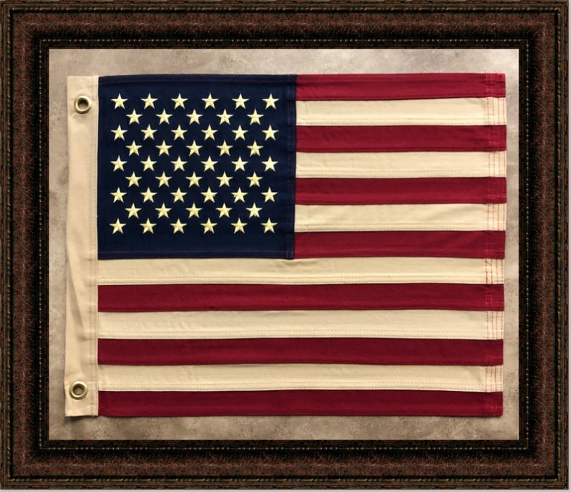 Framed American Flag with Grommets | Real Cotton Cloth Embroidered Flag | 25L X 29W Inches