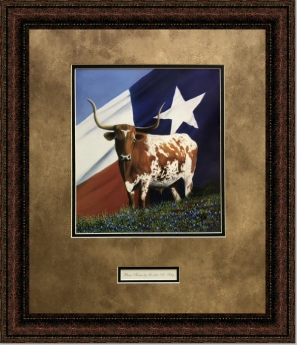 Pure Texas | Western Framed Longhorn Art in Double Mat | 29L X 25W" Inches
