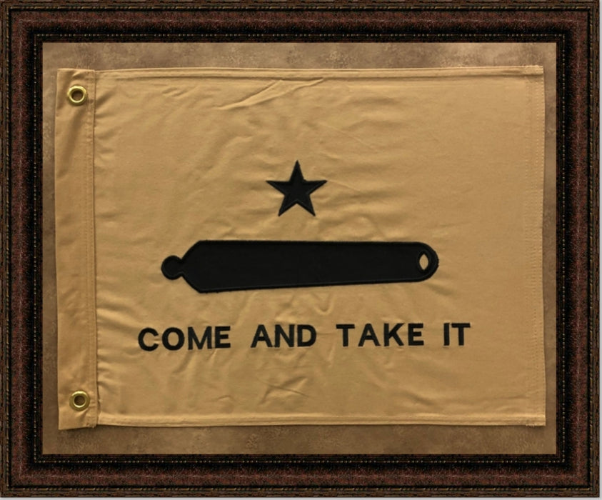 Framed Come and Take It Flag with Grommets | Real Cotton Cloth Embroidered Flag | 26L X 30W" Inches