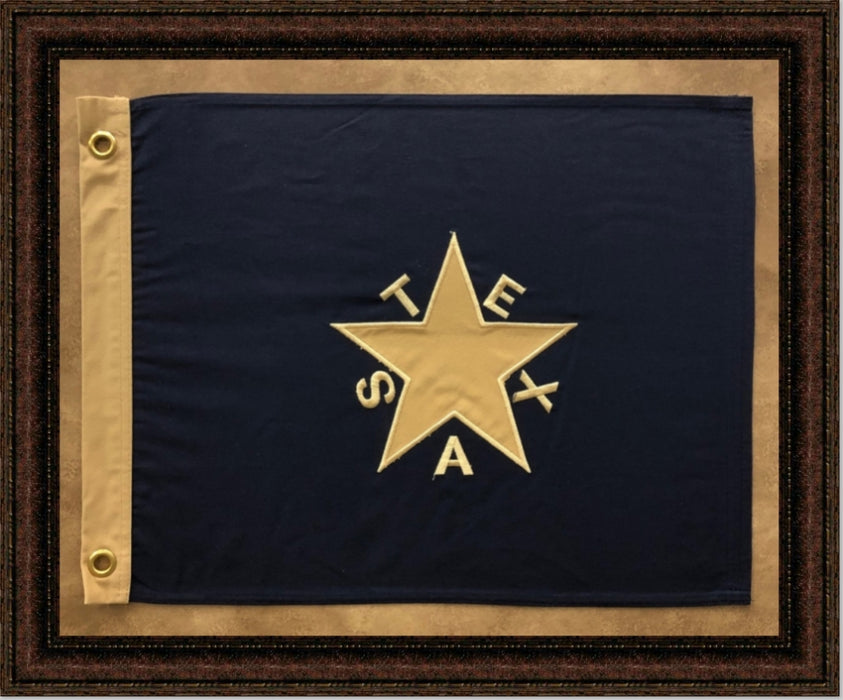 Framed De Zavala Flag Blue Texas with Grommets | Real Cotton Cloth Embroidered Flag | 27L X 31W" Inches