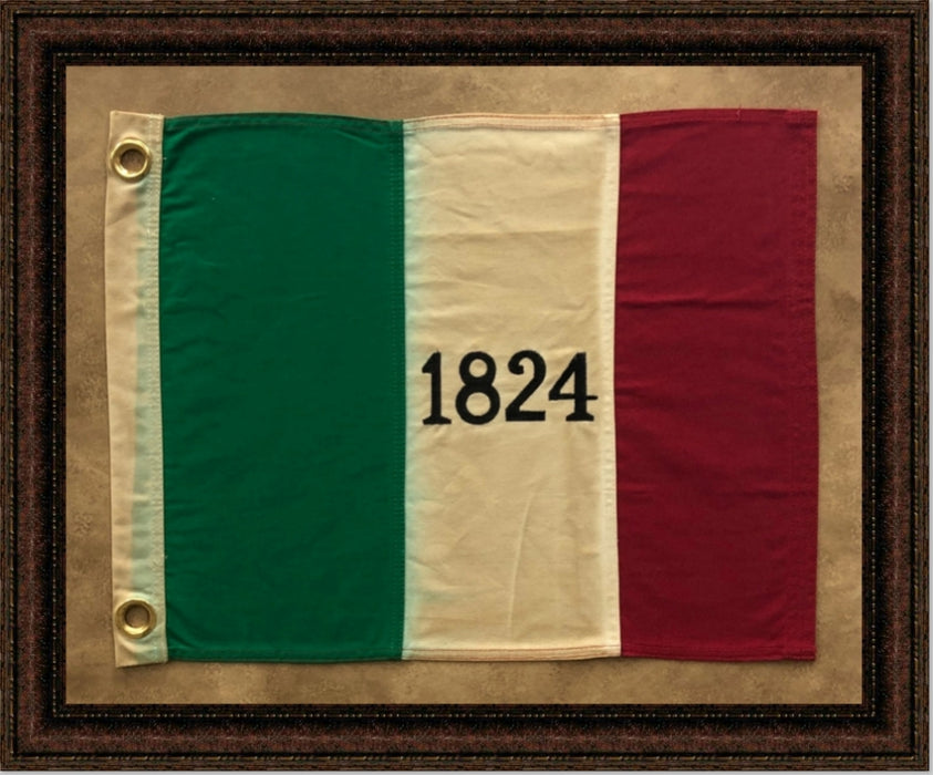 Framed 1824 Alamo Flag with Grommets | Real Cotton Cloth Embroidered Flag | 25L X 29W" Inches