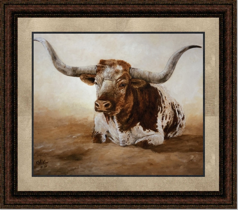 Easy Rider | Western Framed Longhorn Art in Double Mat | 21L X 25W" Inches