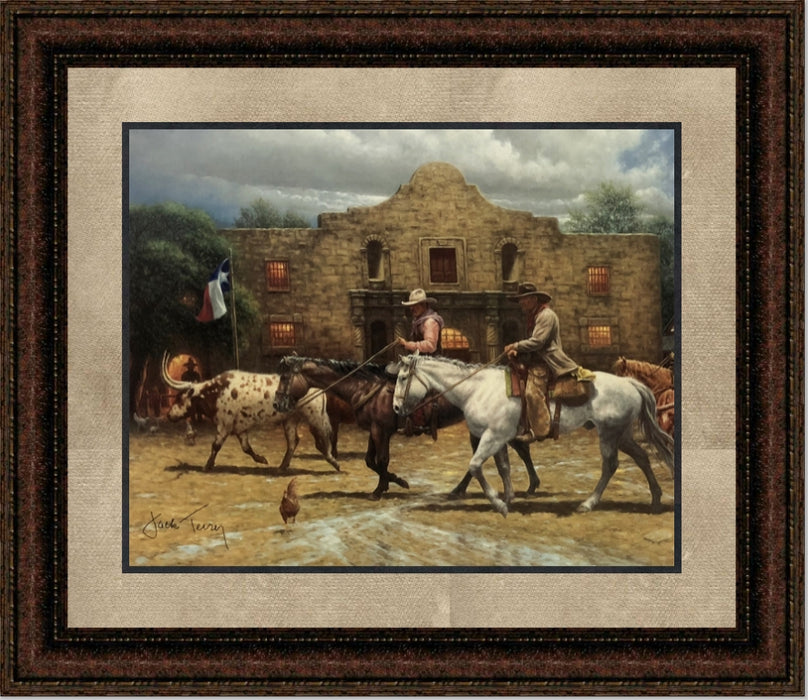 Framed Night in Old San Antonio | Framed Western Art in Double Mat | 25L X 29W" Inches