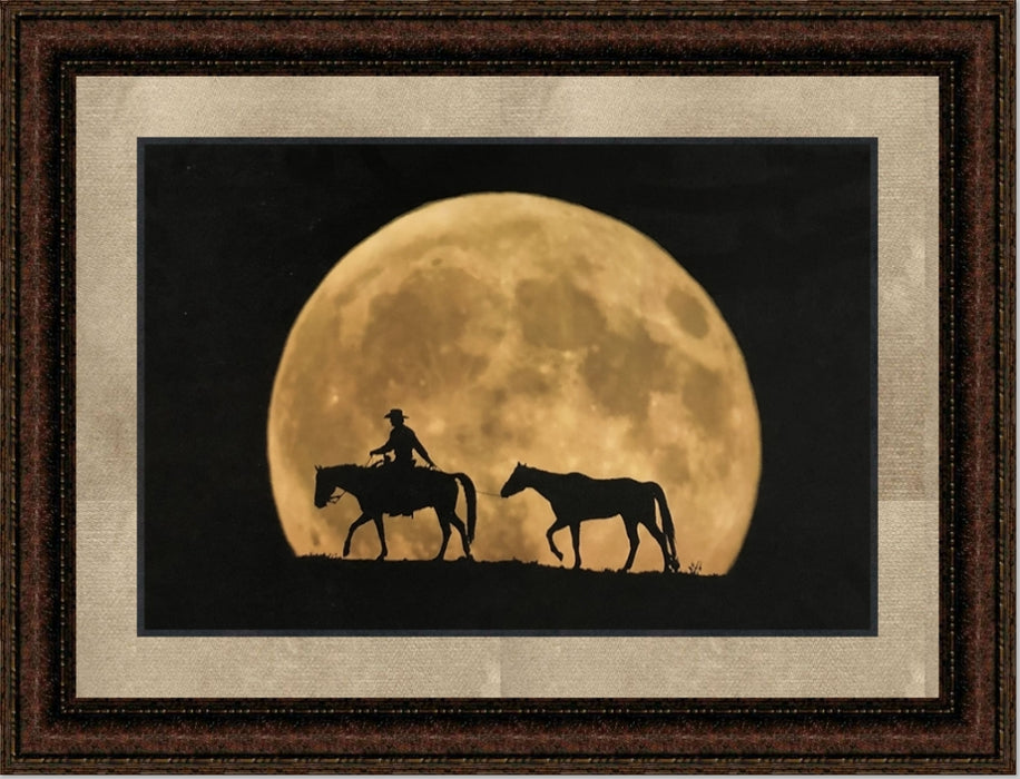 Full Moon Ride | Framed Western Horse Art in Double Mat | 21L X 25W" Inches
