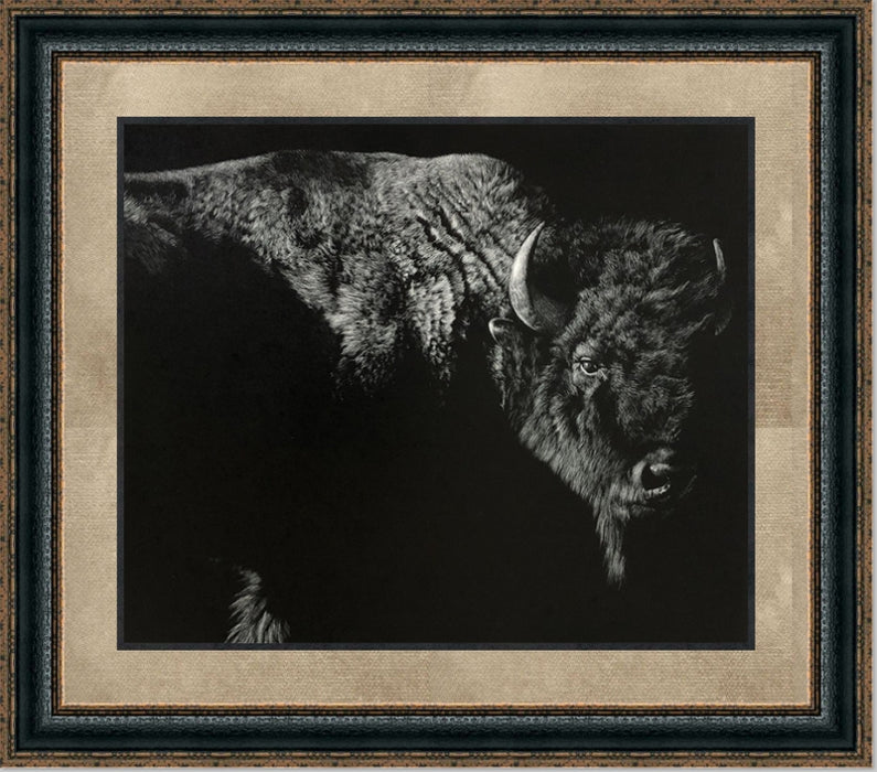 Enduring | Framed Lodge Buffalo Art in Double Mat | 25L X 29W" Inches